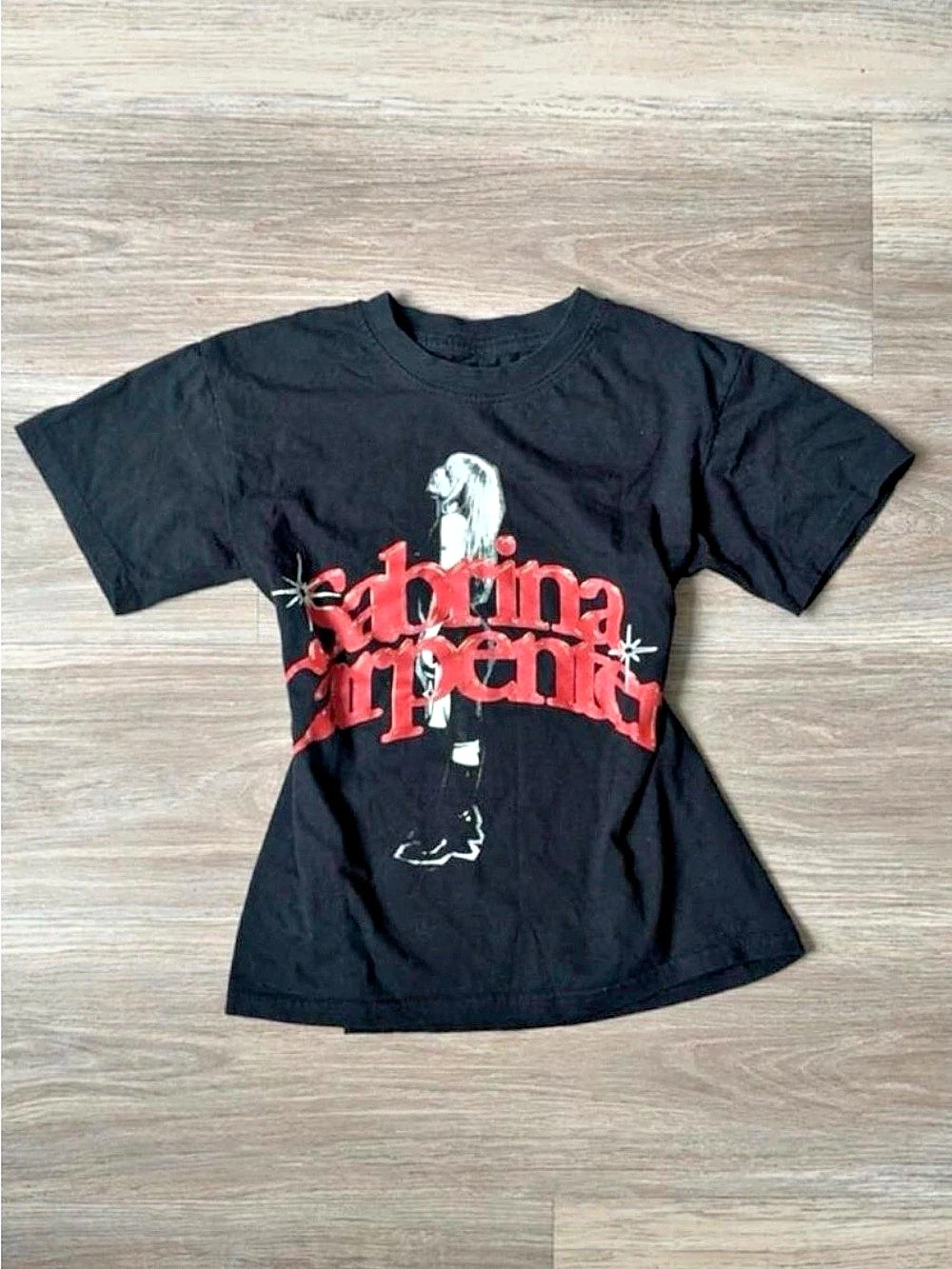 Sabrina Carpenter Black Graphic Tee with Red Logo